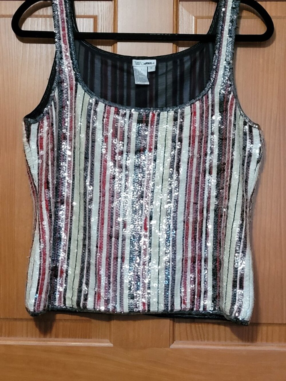 Sequin Cropped Tank Top Womens M Striped Rave Club